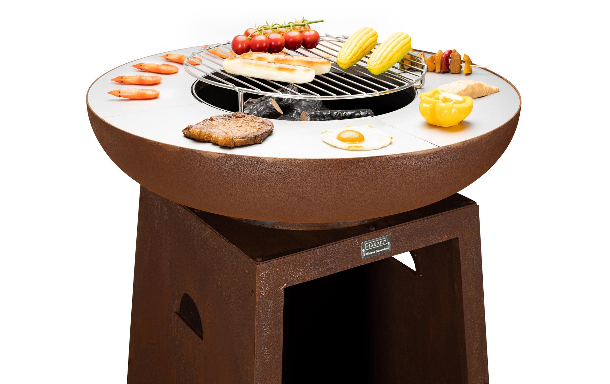 Nouvel Plancha Belize – Ø 75 cm, Höhe 107 cm, Stahl, Grillrost & abnehmbare Platte – rostbraun/edelstahl