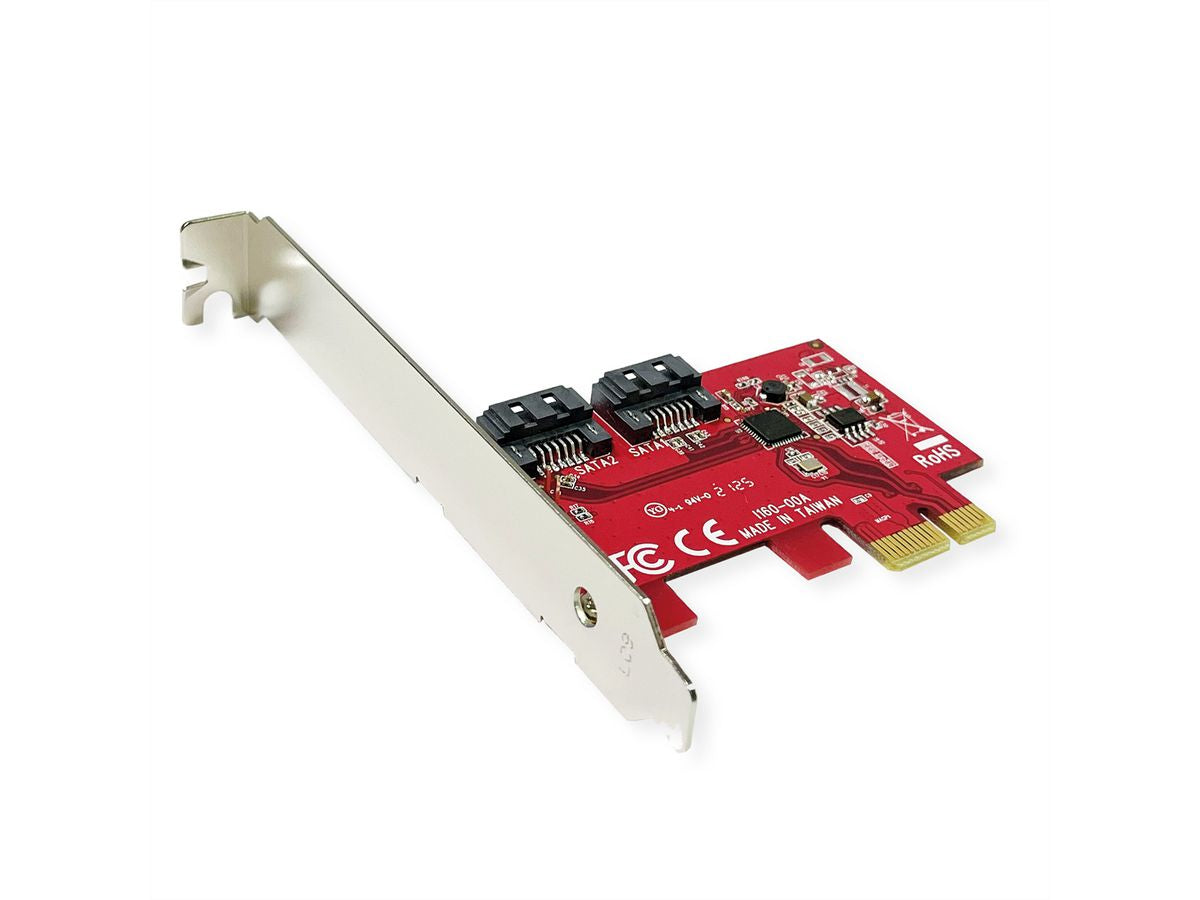 ROLINE PCIe SATA-Adapterkarte – 2× interne SATA III, 6 Gbit/s, PCIe Gen 2 x1, Low Profile, AHCI, Hot-Plug