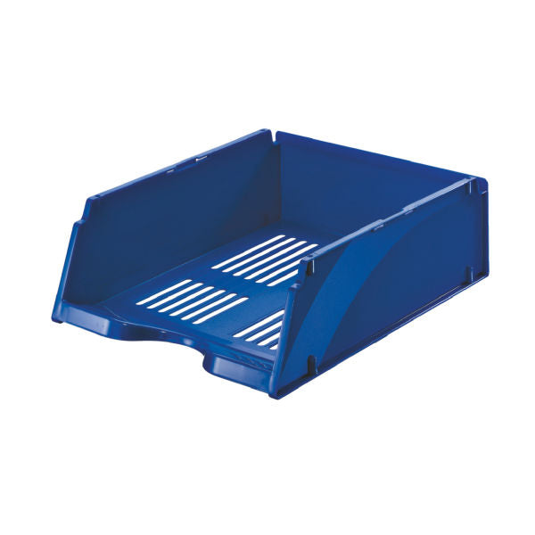 Esselte Briefkorb – mit Griffausschnitt, mit Beschriftungsfeld, glänzend, blau, B 268 × H 115 × T 338 mm