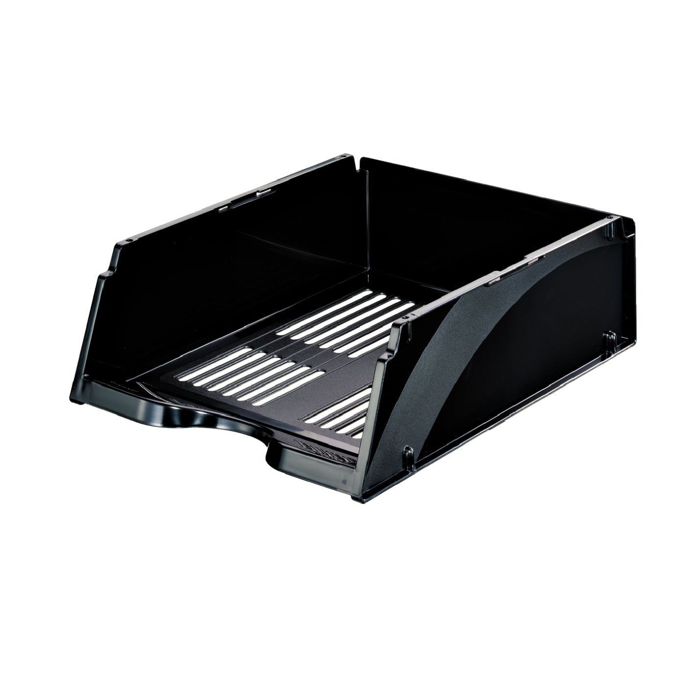 Esselte Briefkorb – mit Griffausschnitt, mit Beschriftungsfeld, glänzend, schwarz, B 268 × H 115 × T 338 mm