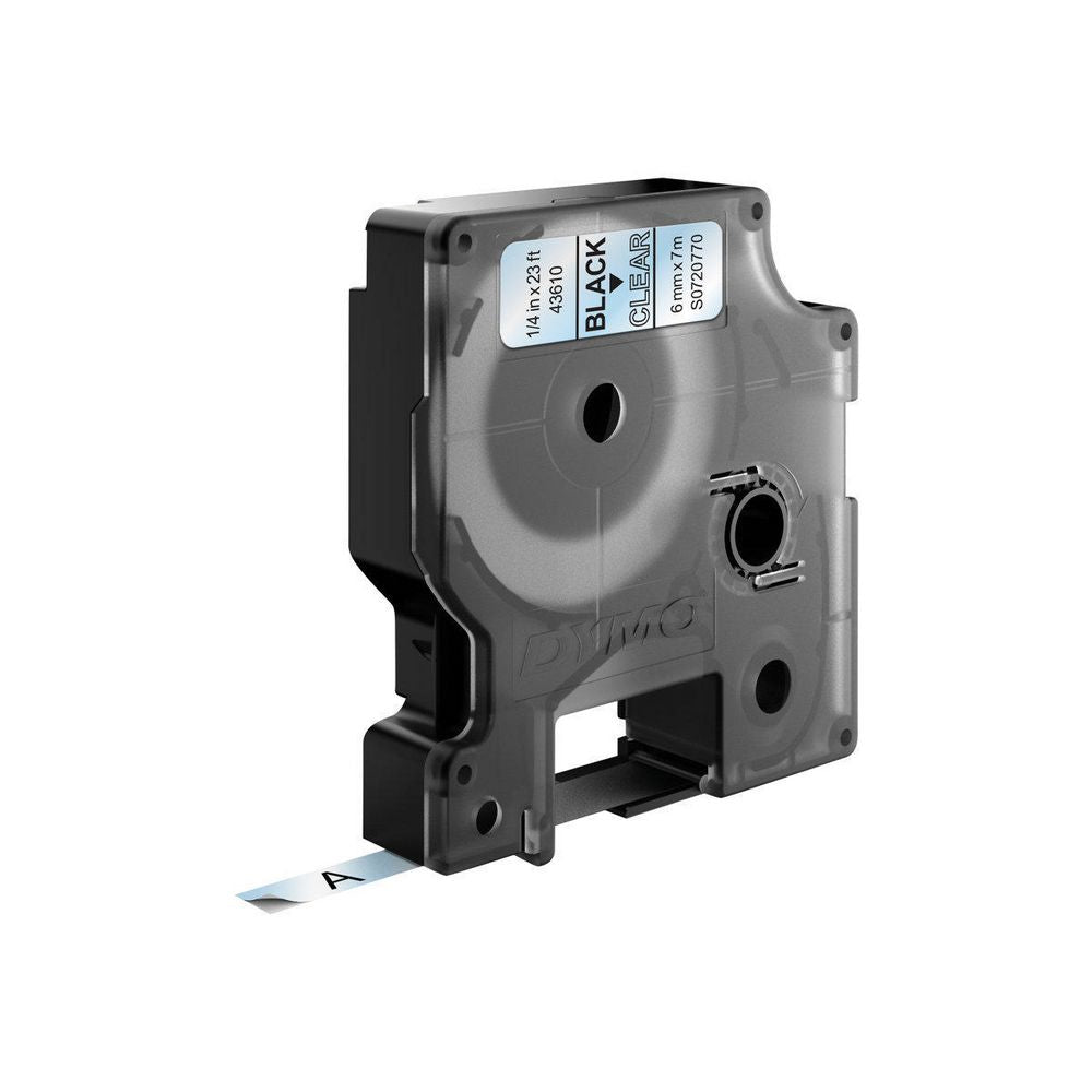 DYMO Schriftband – 6 mm × 7 m, transparent, schwarz – D1-TAPE