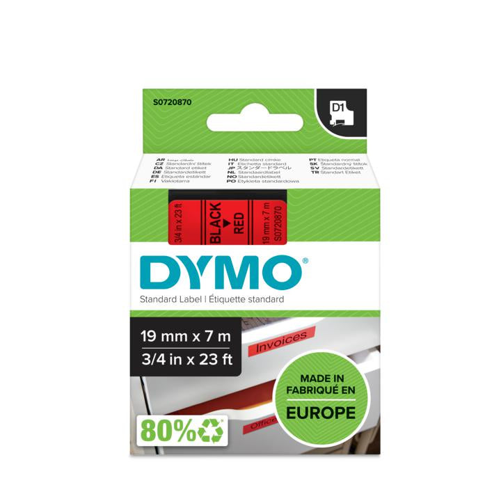 DYMO Schriftband – 19 mm × 7 m, rot, schwarz – D1-TAPE