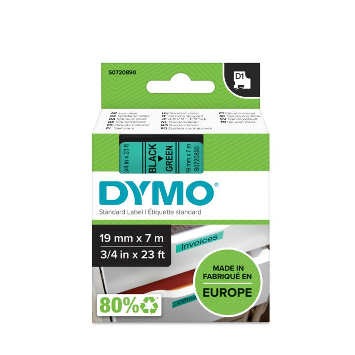 DYMO Schriftband – 19 mm × 7 m, grün, schwarz – für DYMO POCKET, Dymo 1000+, 2000 und weitere