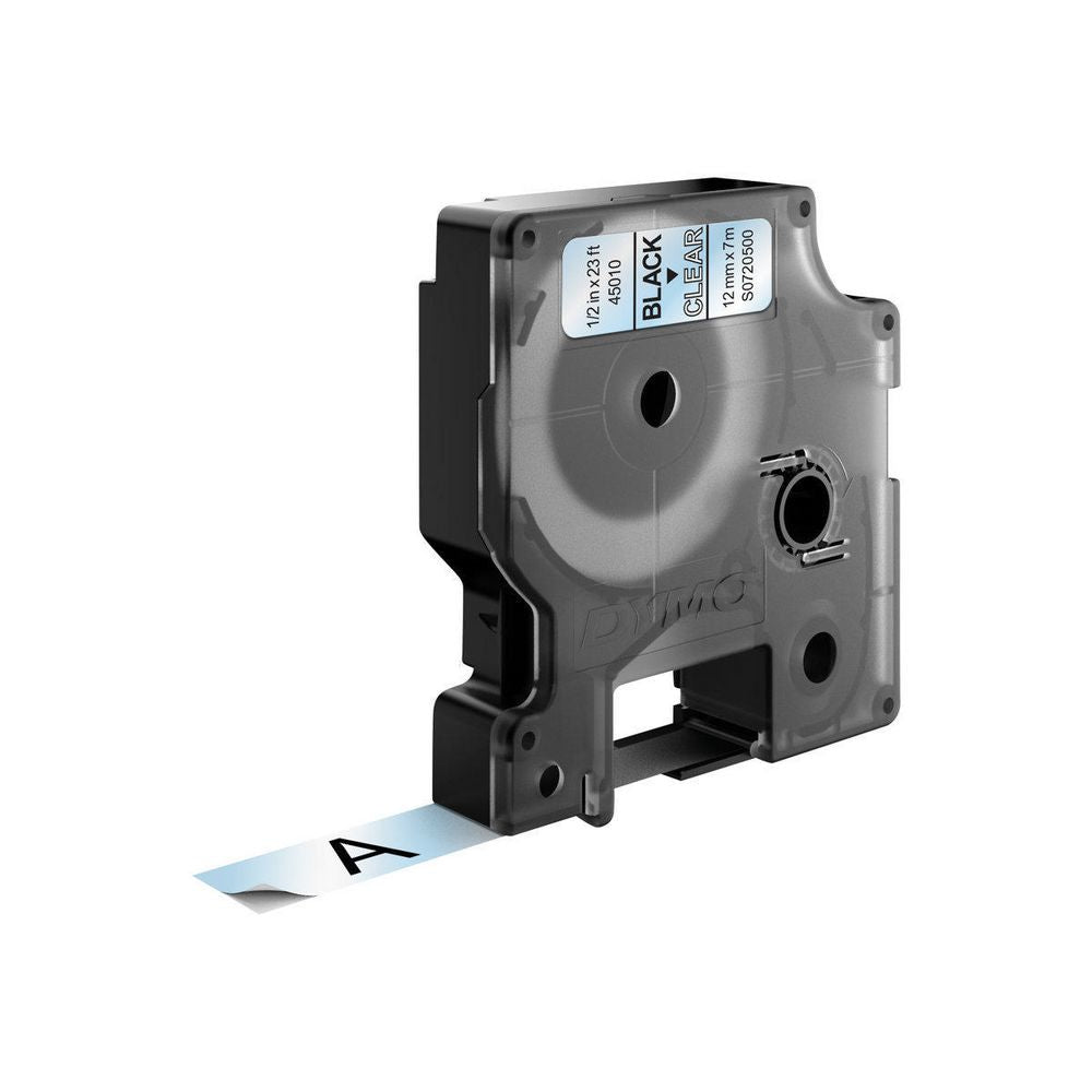 DYMO Schriftband – 12 mm × 7 m, transparent, schwarz – D1-TAPE