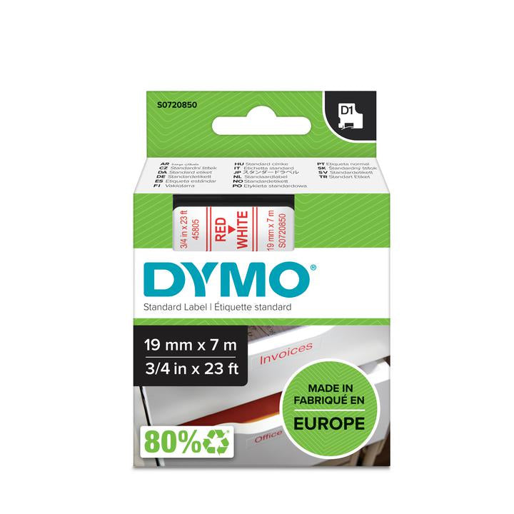 DYMO Schriftband – 19 mm × 7 m, weiss, rot – für LabelPoint 200, 250, 300, usw.