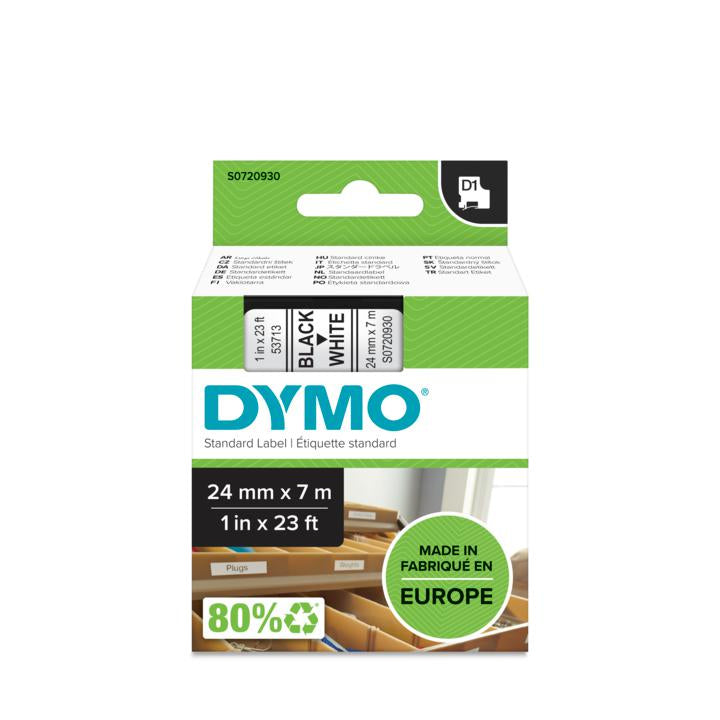 DYMO Schriftband – 24 mm × 7 m, weiss, schwarz – für DYMO POCKET, Dymo 1000+, 2000 und andere