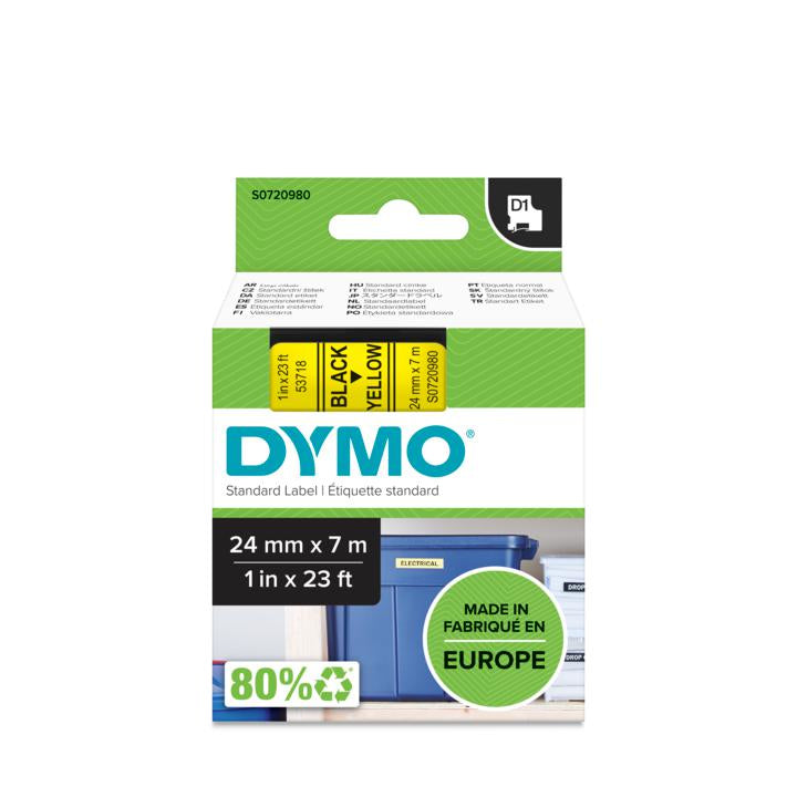 DYMO D1 Schriftband – Schwarz auf Gelb – 24 mm × 7 m, Polyester – für DYMO LabelManager, LabelWriter 450 DUO