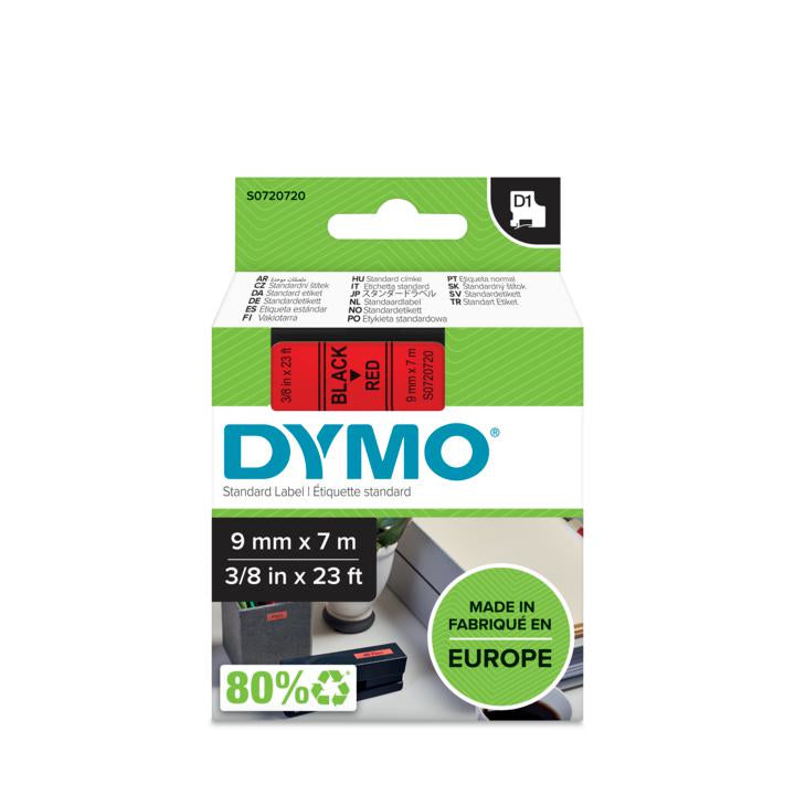 DYMO Schriftband – 9 mm × 7 m, rot, schwarz – für LabelManager, LabelWriter 450 DUO – D1-TAPE