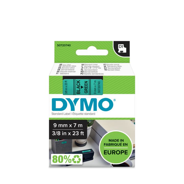 DYMO Schriftband – 9 mm × 7 m, grün, schwarz – D1-TAPE
