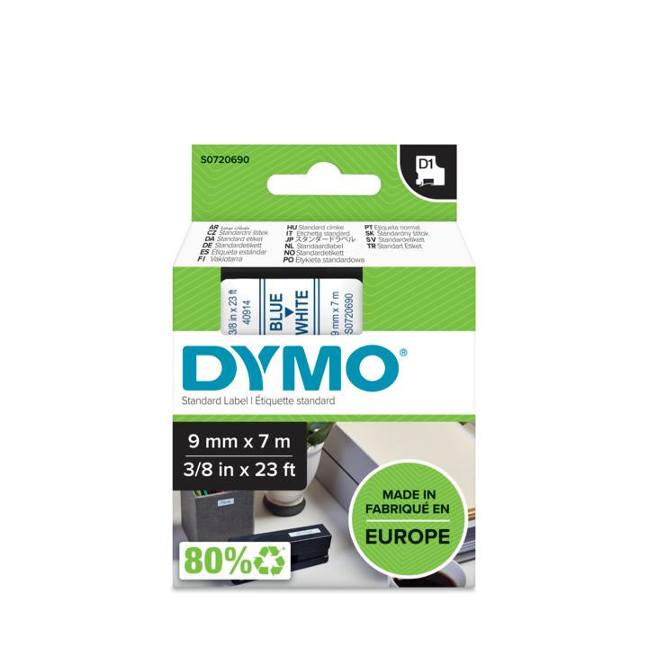DYMO Schriftband – 9 mm × 7 m, weiss, blau