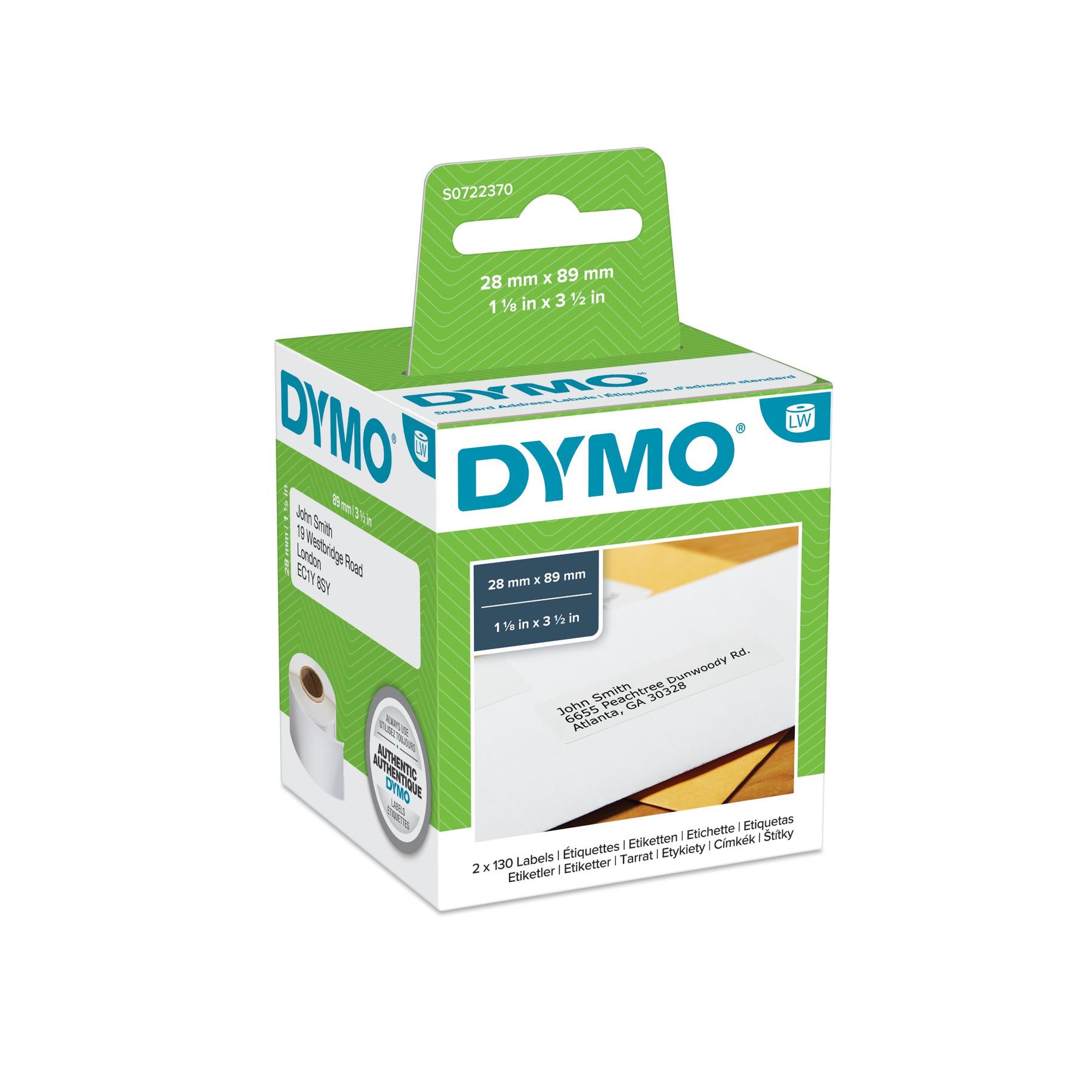 DYMO Druckeretiketten LabelWriter, 28 mm × 89 mm, weiss, 2 × 130 St.