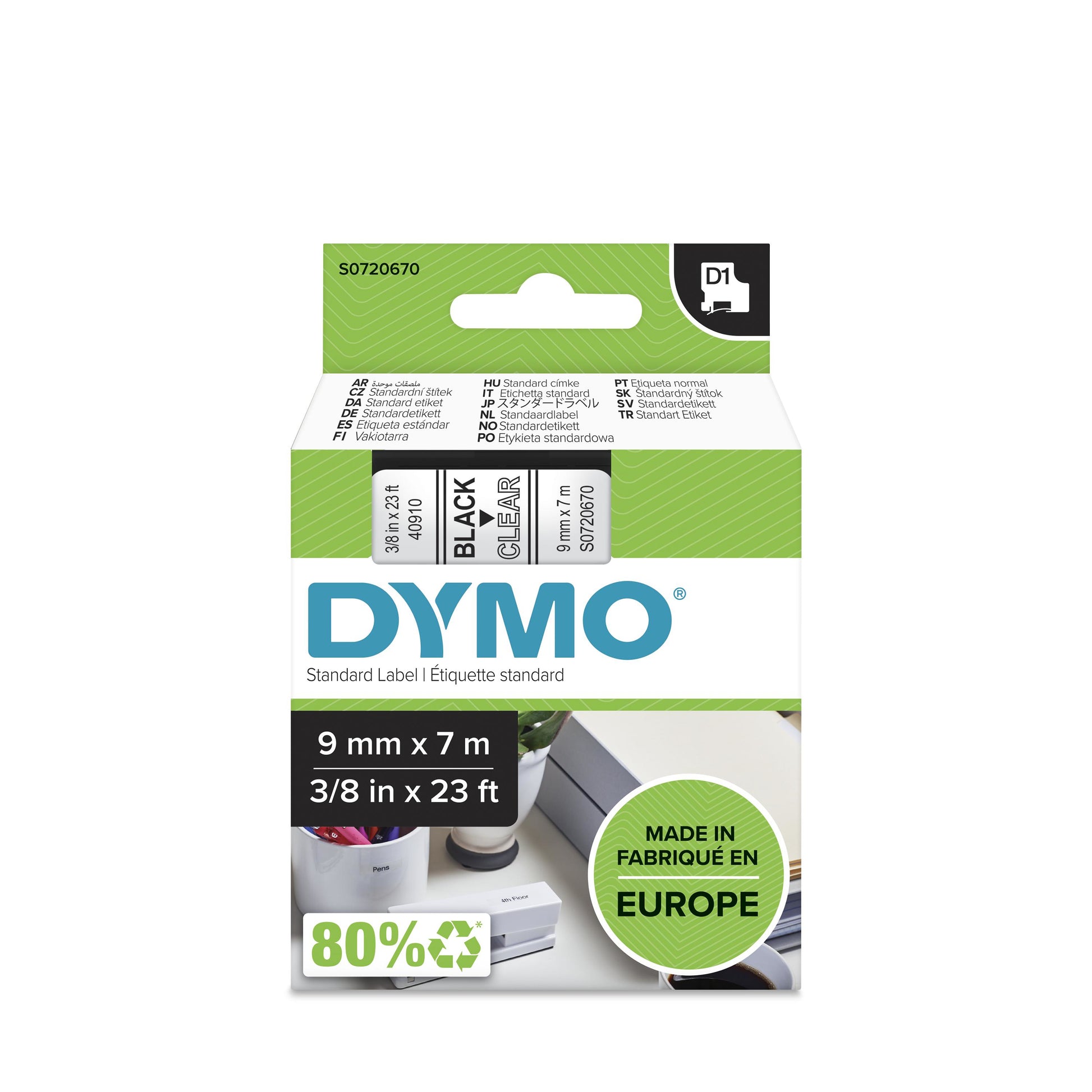 DYMO Schriftband – 9 mm × 7 m, transparent, schwarz, D1 – für LabelPoint 200, 250, 300 und weitere