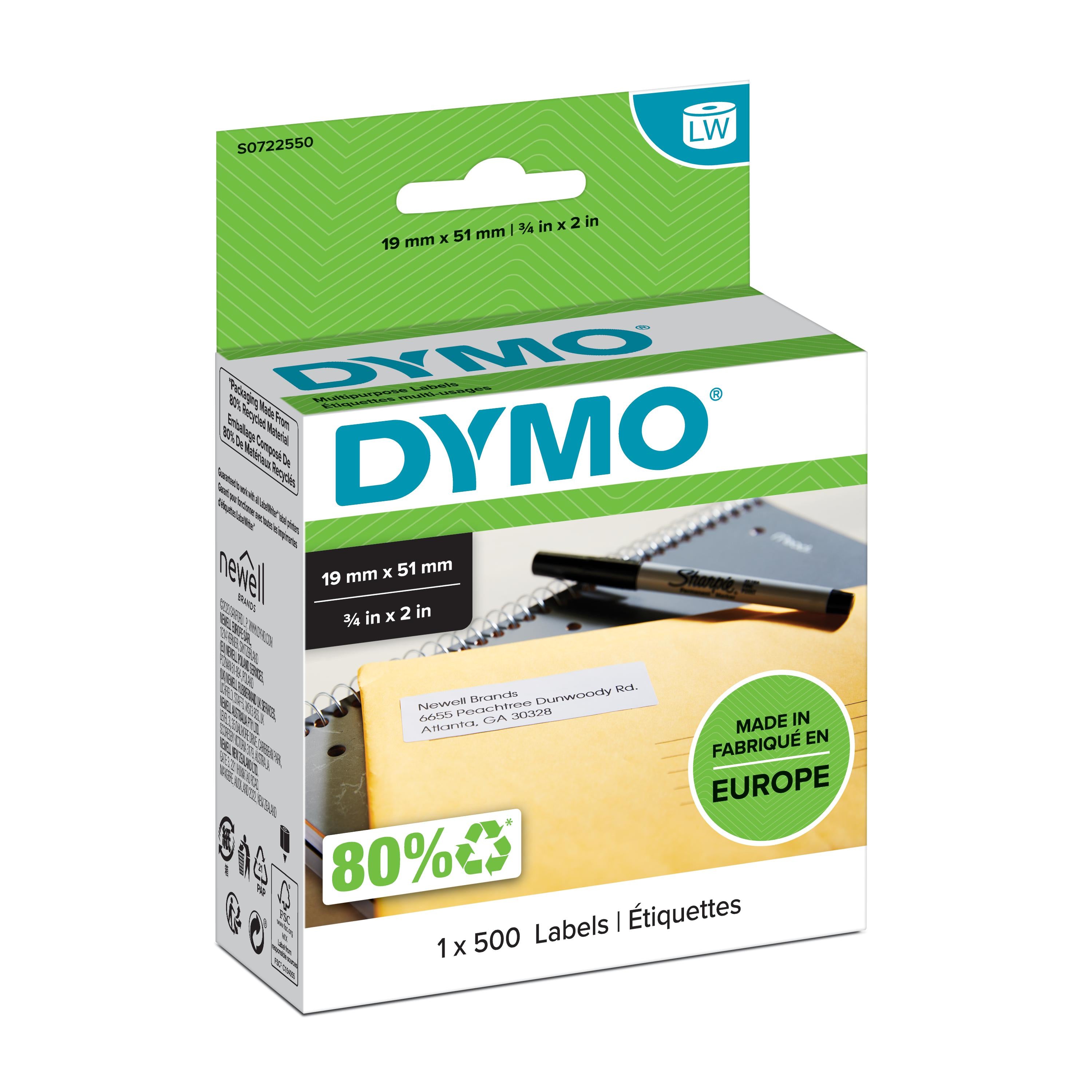 DYMO LabelWriter Etiketten, 19 mm × 51 mm, weiss