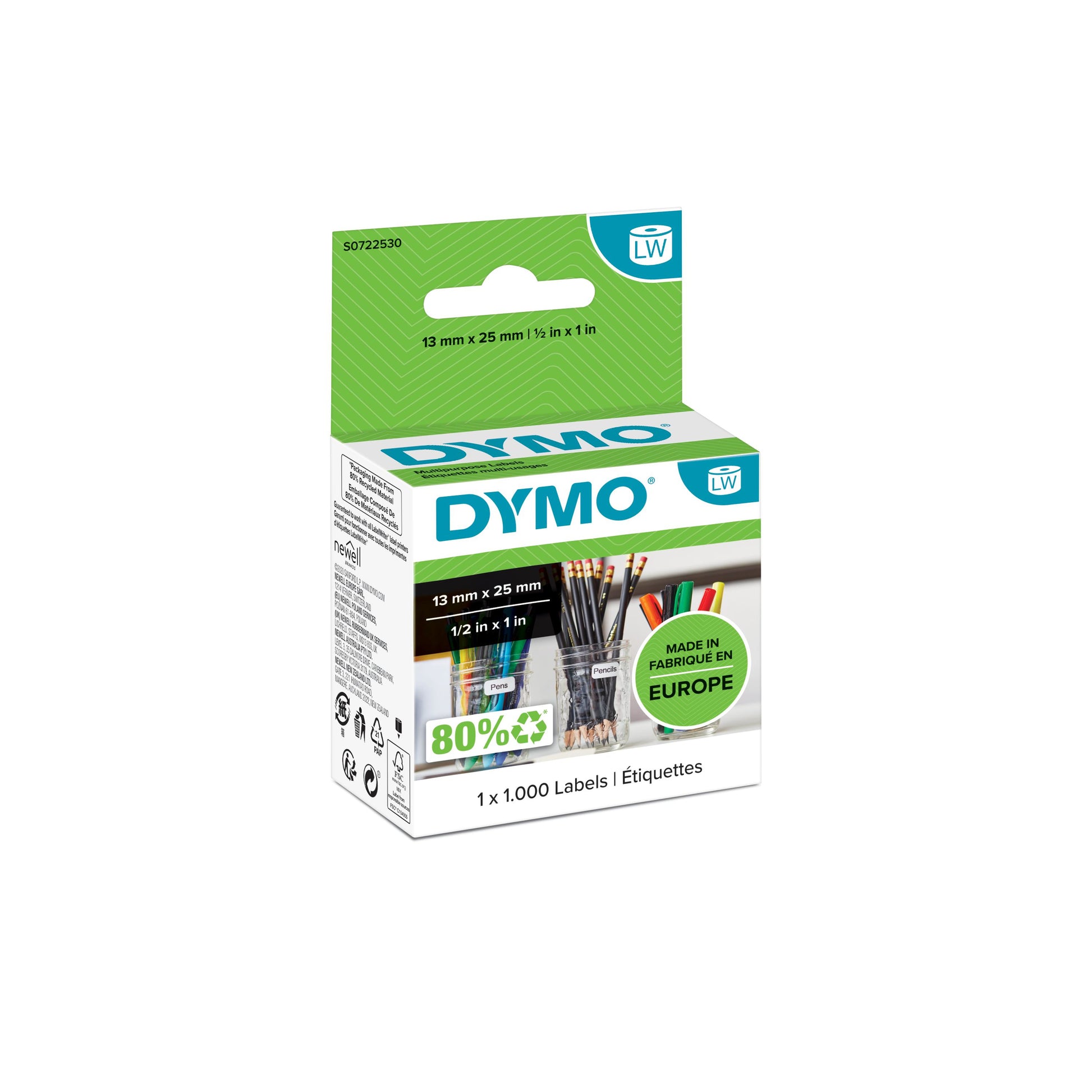 DYMO Etiketten, 25 mm × 13 mm, weiss, wiederablösbar, für LabelWriter 310, 320, Turbo 330 und andere