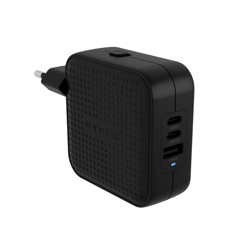 HYPER HJ1003BKWWGL USB-Ladegerät 70 W – USB-C×2, USB-A×1 – PD 3.0, GaN – für Laptop, Smartphone, Tablets