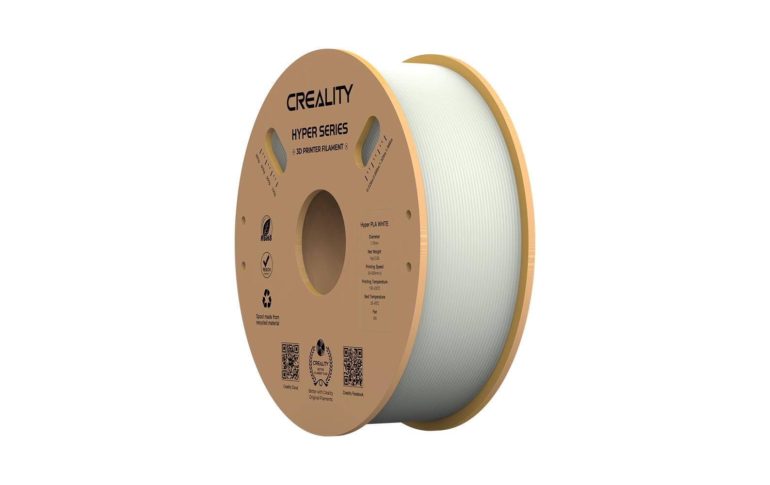 Creality 3D-Drucker-Filament Hyper PLA 1,75 mm Weiss, 1 kg – für Creality 3D, FDM-3D-Drucker