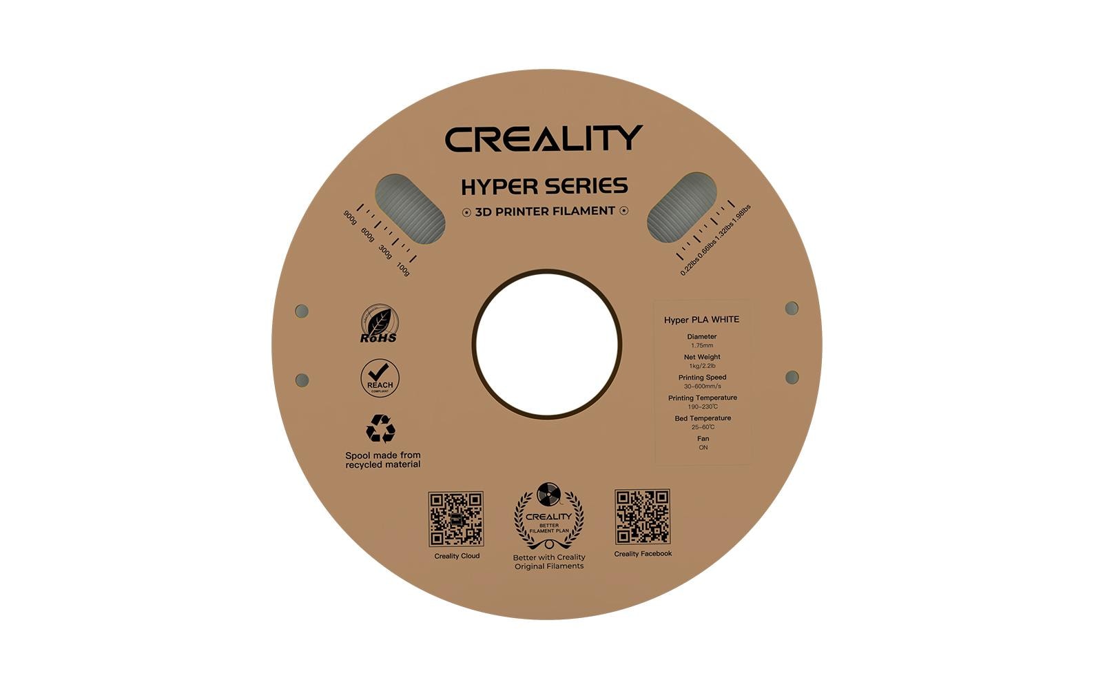 Creality 3D-Drucker-Filament Hyper PLA 1,75 mm Weiss, 1 kg – für Creality 3D, FDM-3D-Drucker