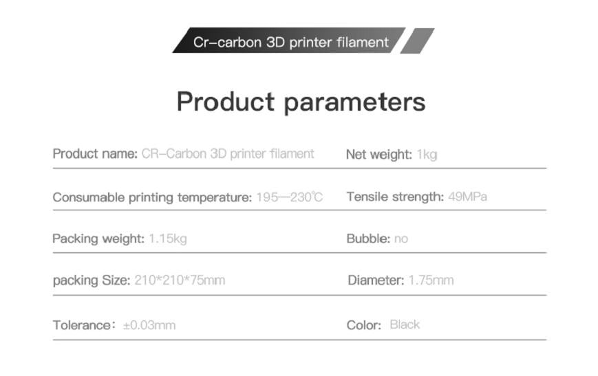 Creality 3D-Drucker-Filament PLA (Carbon) 1,75 mm Schwarz, 1 kg – für Creality 3D