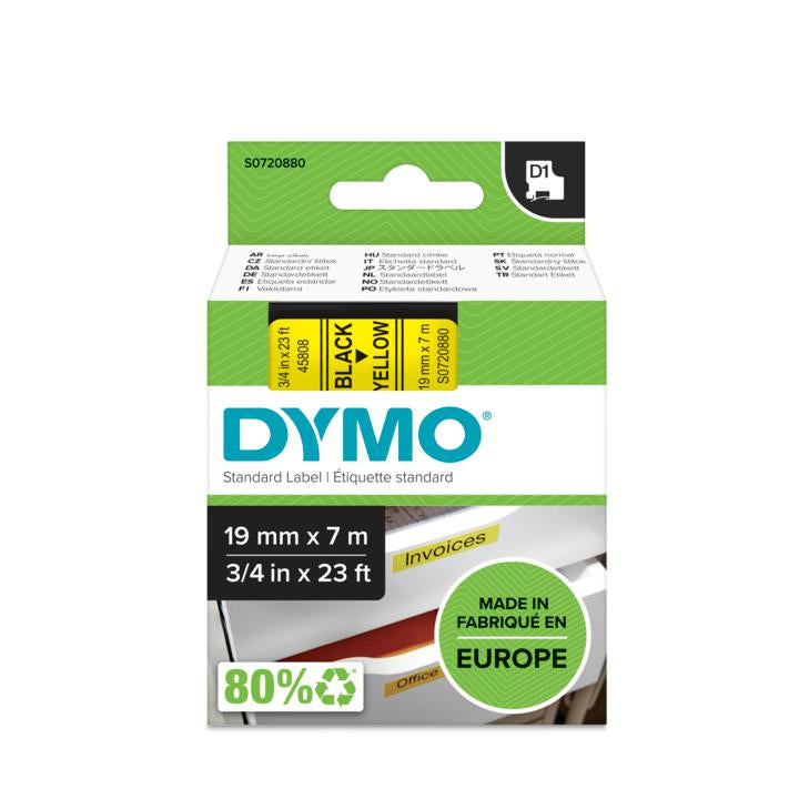 DYMO Schriftband – 19 mm × 7 m, gelb, schwarz – für DYMO POCKET, Dymo 1000+, 2000 und andere