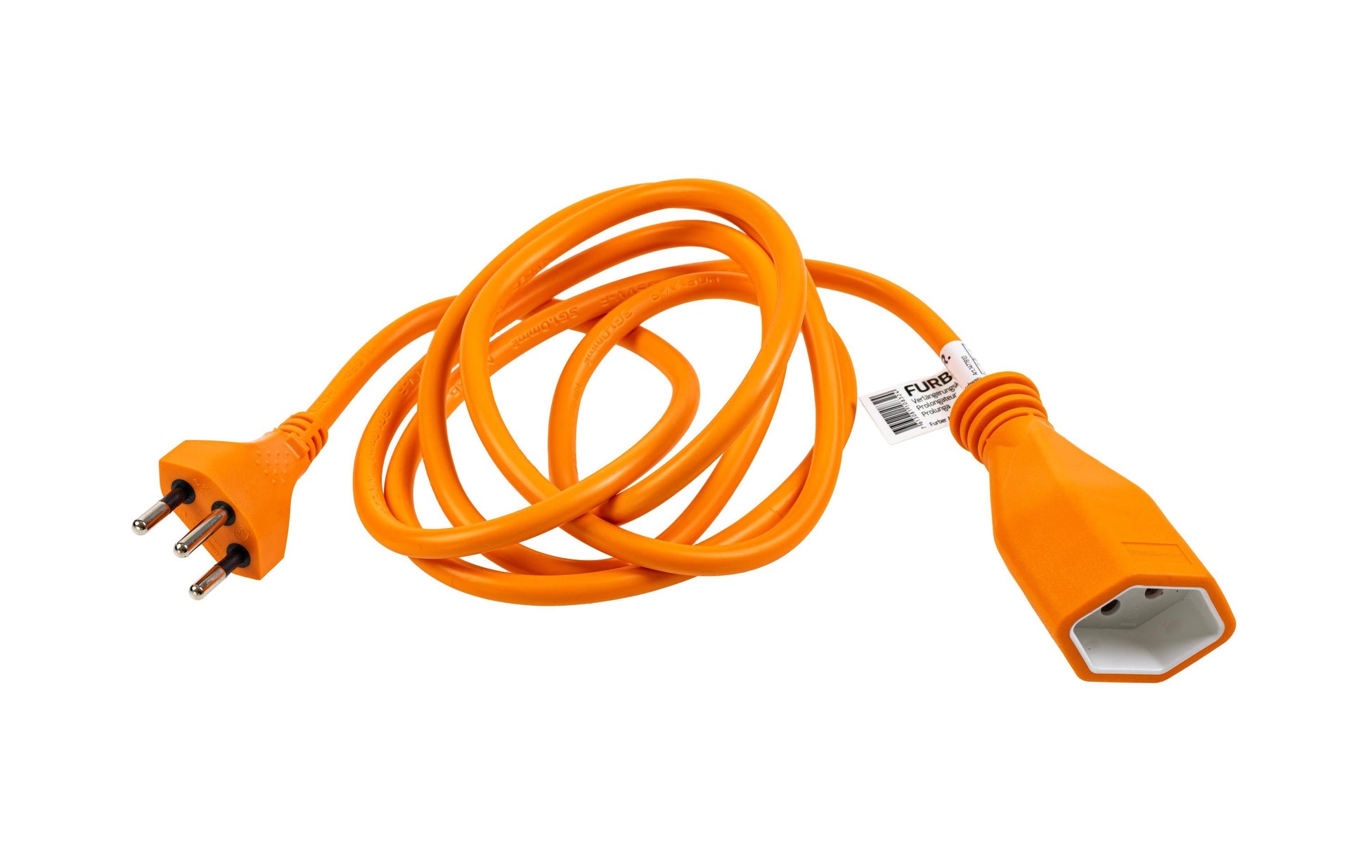 Furber. Verlängerungskabel, T12–T13, 1,8 m, 1 mm², mit Kinderschutz, angespritzt – Orange