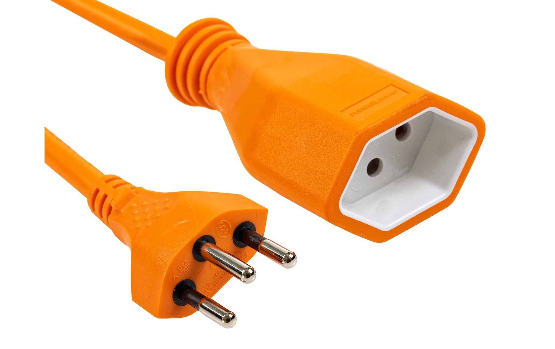Furber. Verlängerungskabel, T12–T13, 1,8 m, 1 mm², mit Kinderschutz, angespritzt – Orange
