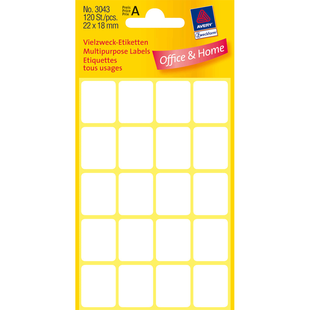 Avery Zweckform Haftetiketten – rechteckig 22 × 18 mm, permanent, weiss, 6 Blatt (120 Stk.)