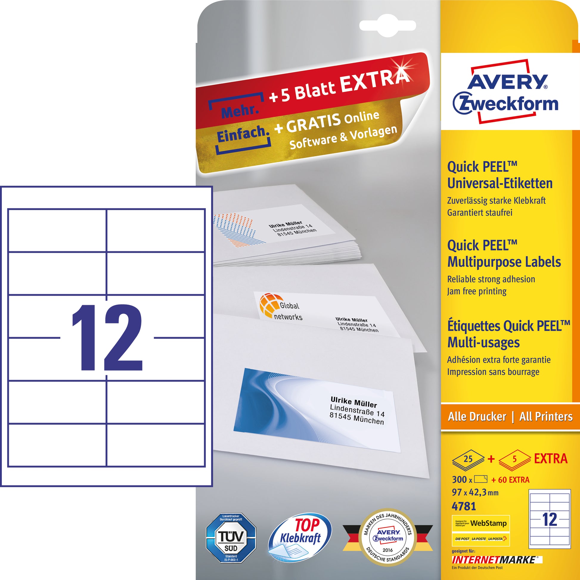 AVERY Zweckform – Etiketten A4 97 × 42 mm – weiss – permanent haftend – 30 pro Blatt, 12 Blätter (360 Stk.)