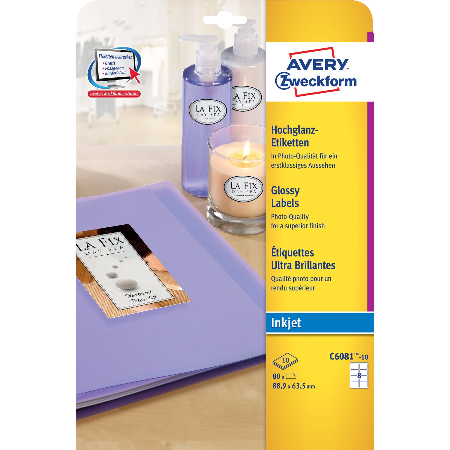 Avery Zweckform – Druckeretiketten, 89 mm × 64 mm, weiss, Papier, permanent, 80 Stück