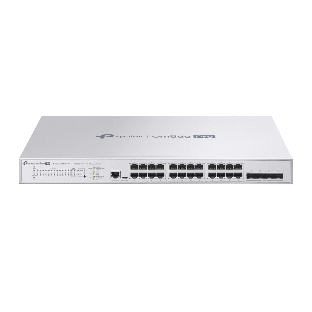 TP-Link S5500-24MPP4XF – Managed L2/L3 Switch – 24× 2,5G, 4× SFP+, PoE++, PoE-Budget 500 W, 19", 1U
