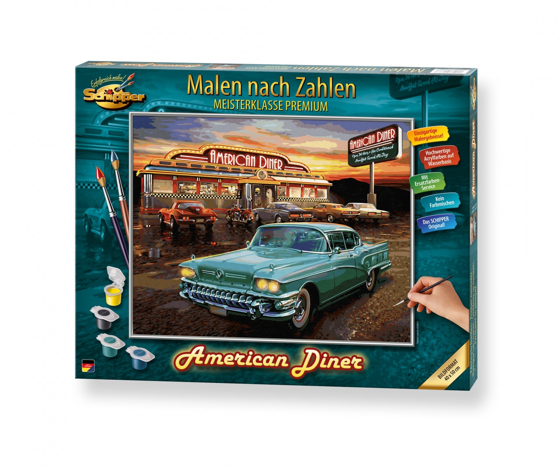Schipper Malen-nach-Zahlen-Set – American Diner – 50 × 40 cm – ab 14 Jahren – inkl. Acrylfarbe