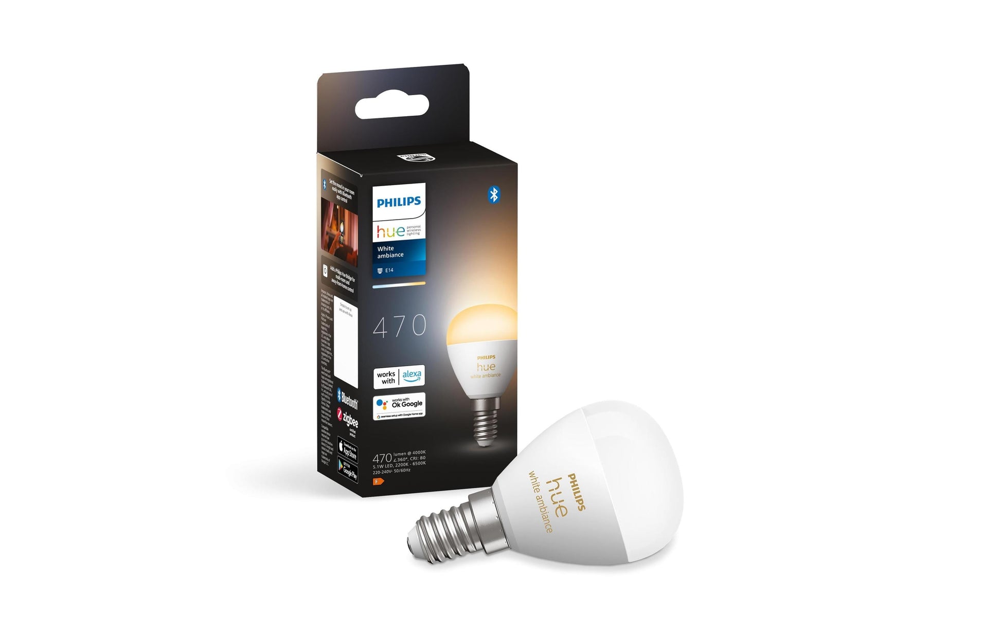 Philips by Signify Philips Hue Smart-Leuchtmittel E14 White Ambiance – 470 lm, 2200–6500 K/mehrfarbig, App-Steuerung, dimmbar