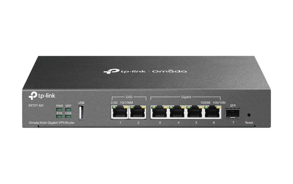 TP-Link ER707-M2 Omada VPN-Router – 1× WAN, 2,5GbE, 6× RJ-45, SFP-WAN, 1× USB