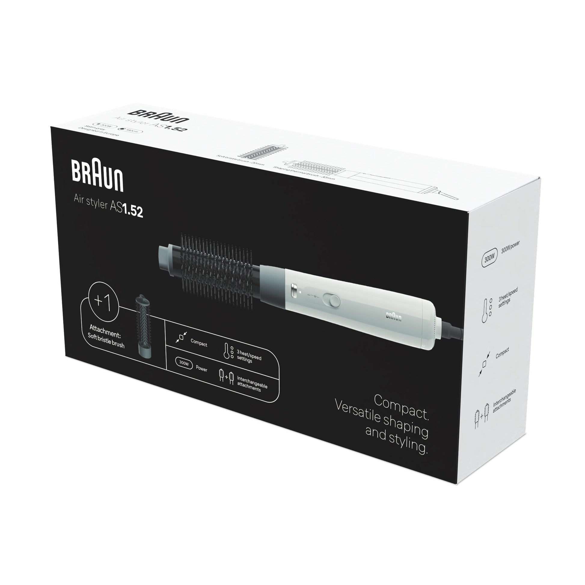 Braun Airstyler AS1.52 – 300 W, 1,8 m Kabel – Schwarz, Weiss
