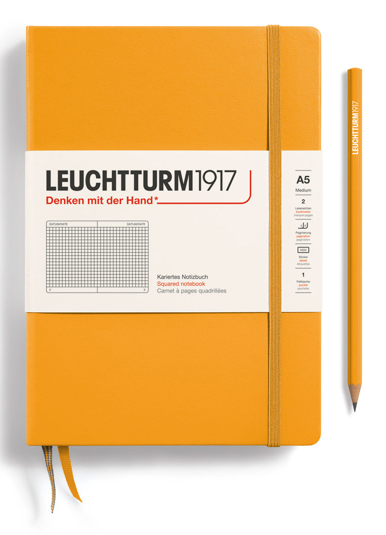 Leuchtturm Notizbuch – A5 – 251 Seiten – 80 g/m² – Hardcover, Gummiband, Einstecktasche, Orange, FSC