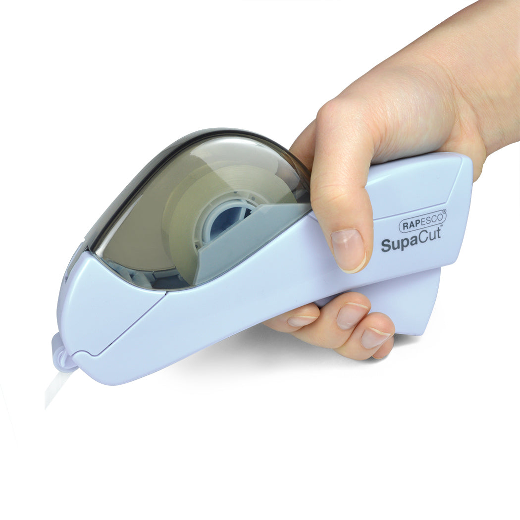 Rapesco Handabroller SupaCut – für Klebeband bis 19 mm × 20 m, inkl. 2 Rollen 19 mm × 20 m und 12 mm × 20 m