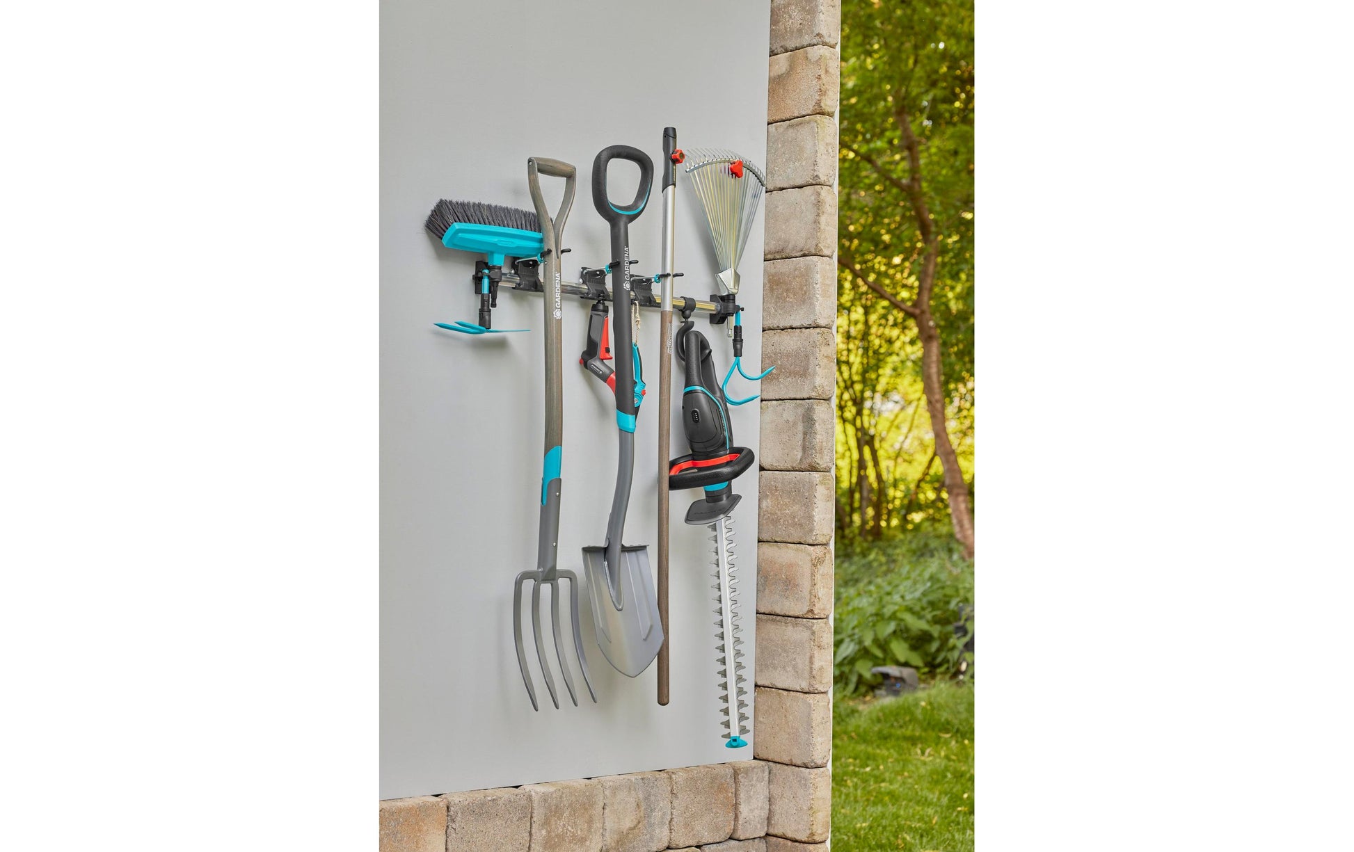 Gardena Halterung – Set Einzelhalter & Einzelhaken, grau/türkis, B 73 × H 135 × T 96 mm, für Universal