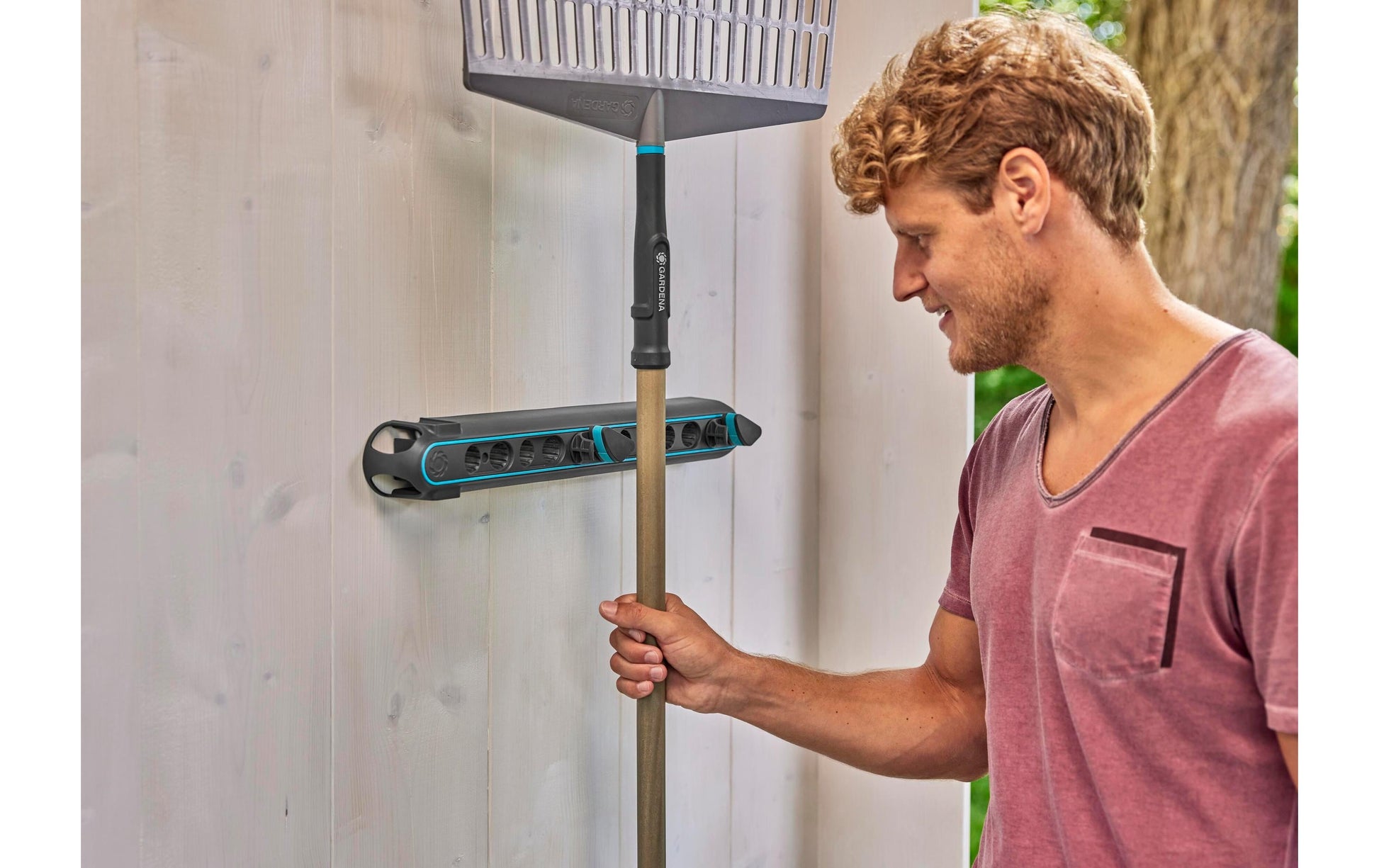 Gardena Stielhalter – grau/türkis, Kunststoff/Gummi, B 65 × H 50 × T 85 mm, für universal