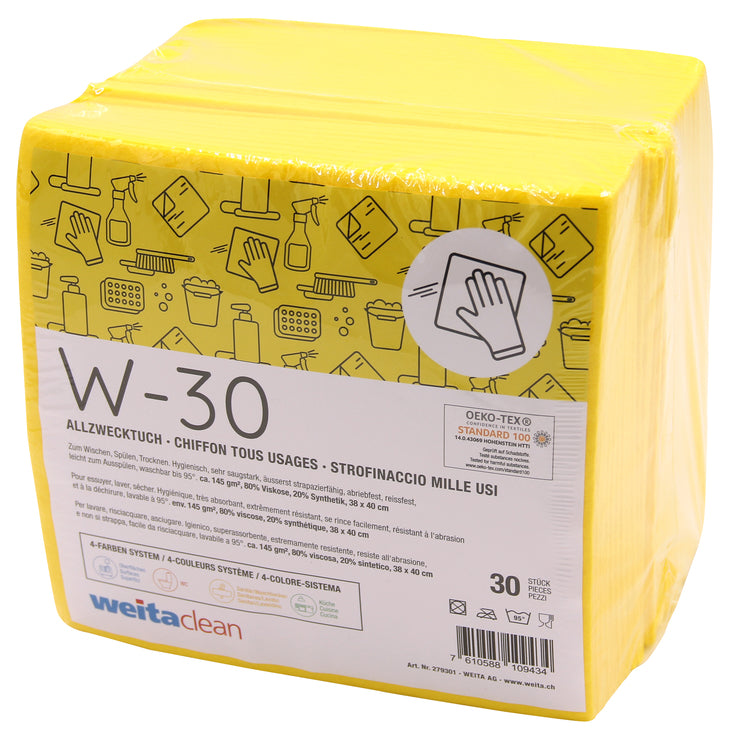 Weitaclean Allzwecktuch W-30 – gelb – 38 × 40 cm – Viskose/Synthetik – 30er-Set