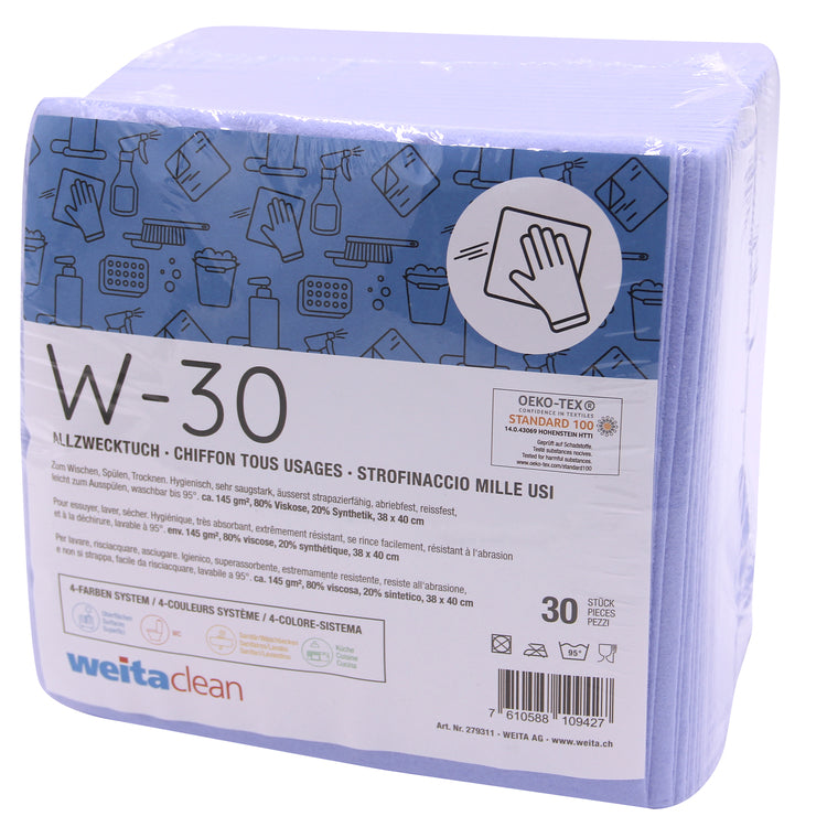 Weitaclean Allzwecktuch W-30 – blau – 38 × 40 cm – Viskose/Synthetik – 30er-Set