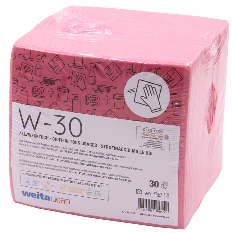 Weitaclean Allzwecktuch – rot – 38 × 40 cm – Viskose/Synthetik – 30er-Set