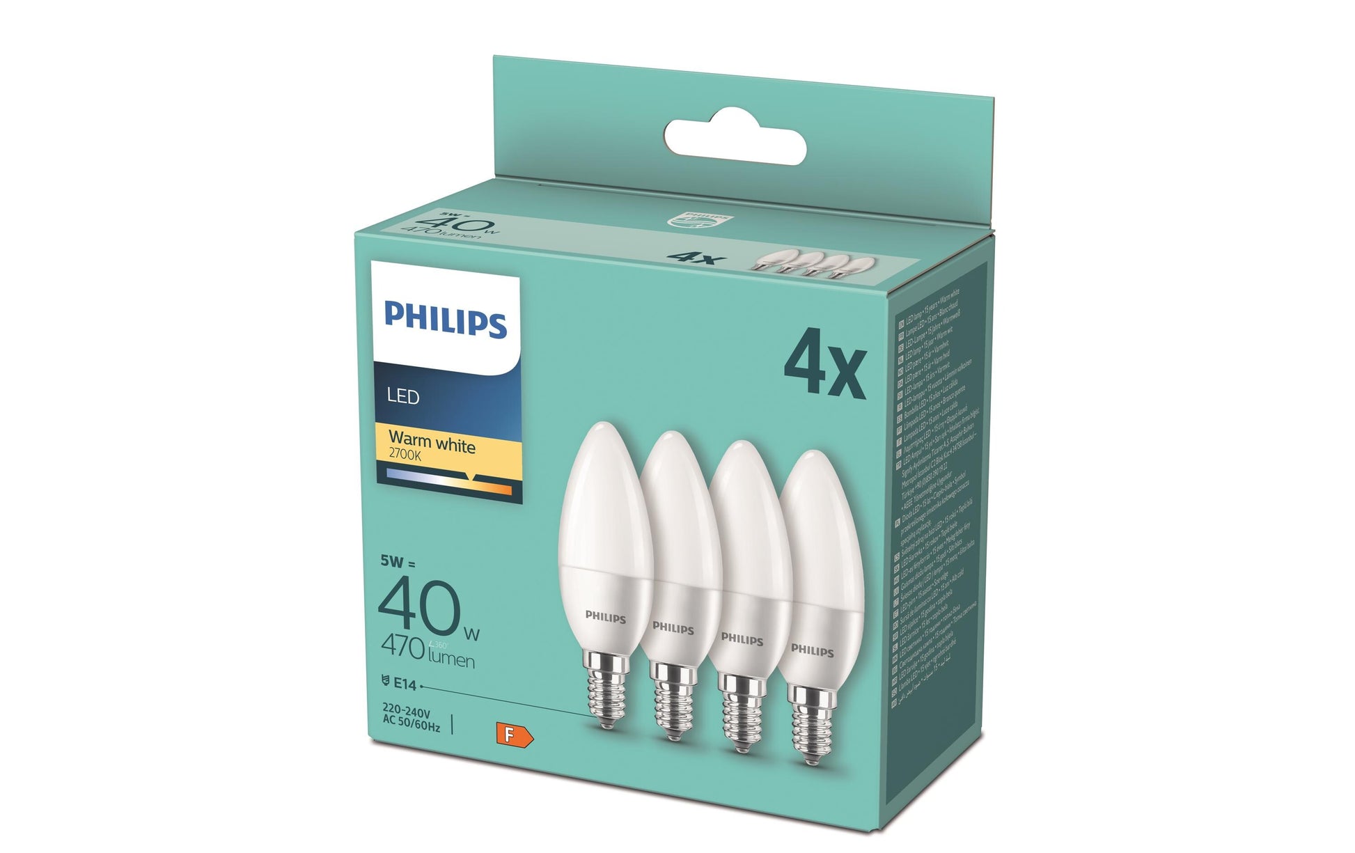 Philips by Signify Philips Leuchtmittel E14 B35 – Warmweiss 2700 K, 470 lm, 4,9 W – 4 Stk.