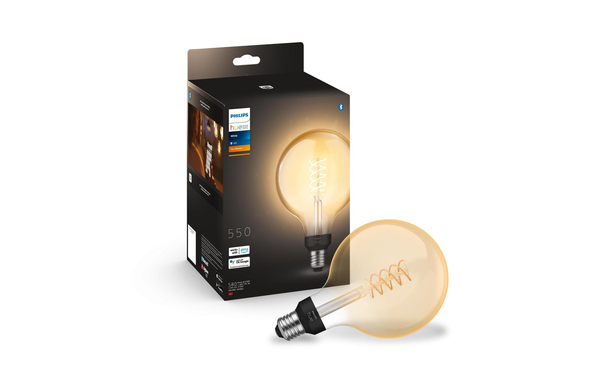 Philips by Signify Philips Hue Smart-Leuchtmittel E27 Weiss – 550 lm, 2100 K, App, dimmbar