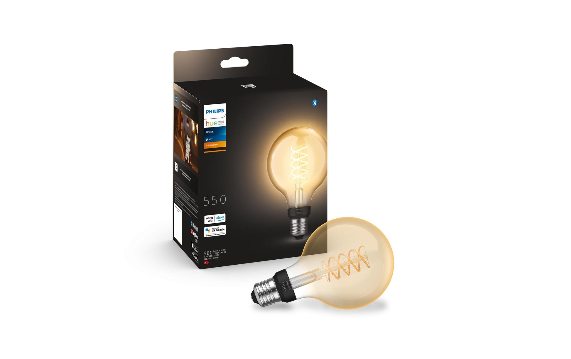 Philips by Signify Philips Hue Smart-Leuchtmittel E27 Weiss – 550 lm, 2100 K, App, dimmbar