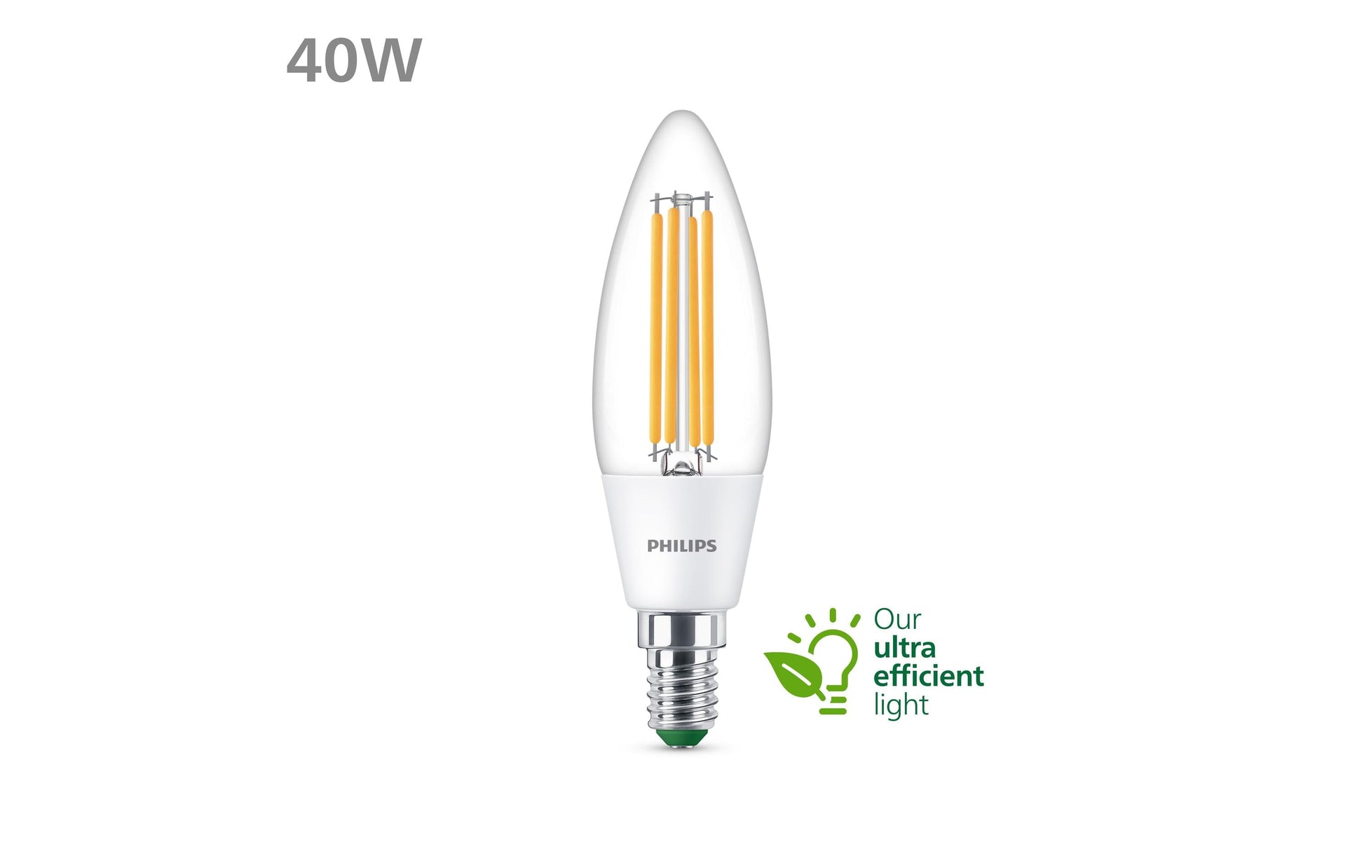 Philips by Signify Philips LED-Leuchtmittel E14 Kerze – Warmweiss 3000 K, 485 lm, 2,3 W – Klar – 1 Stk.