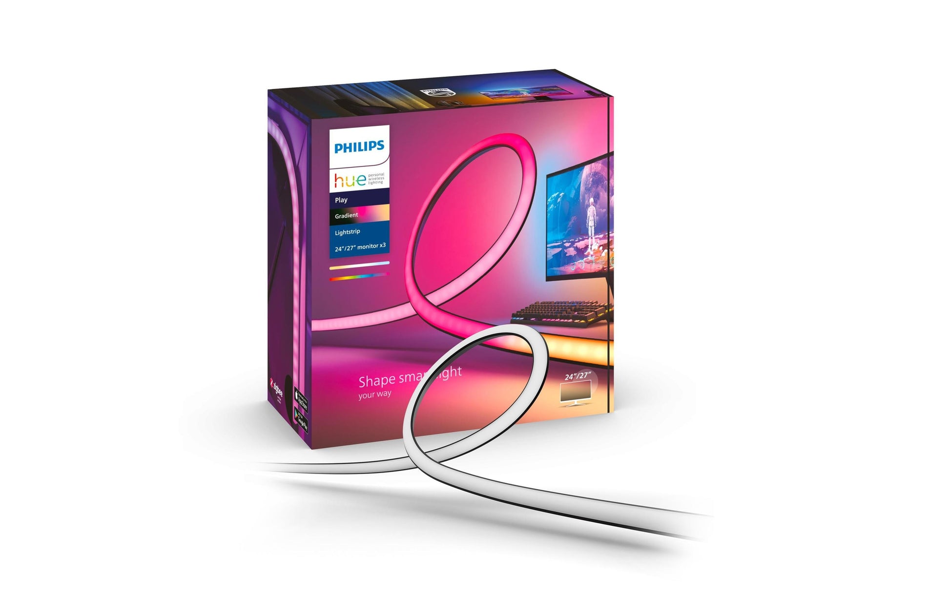 Philips Hue Lightstrip LED Play Gradient PC – Zigbee – 2'000–6'500 K – 24 W – 187,5 cm – schwarz
