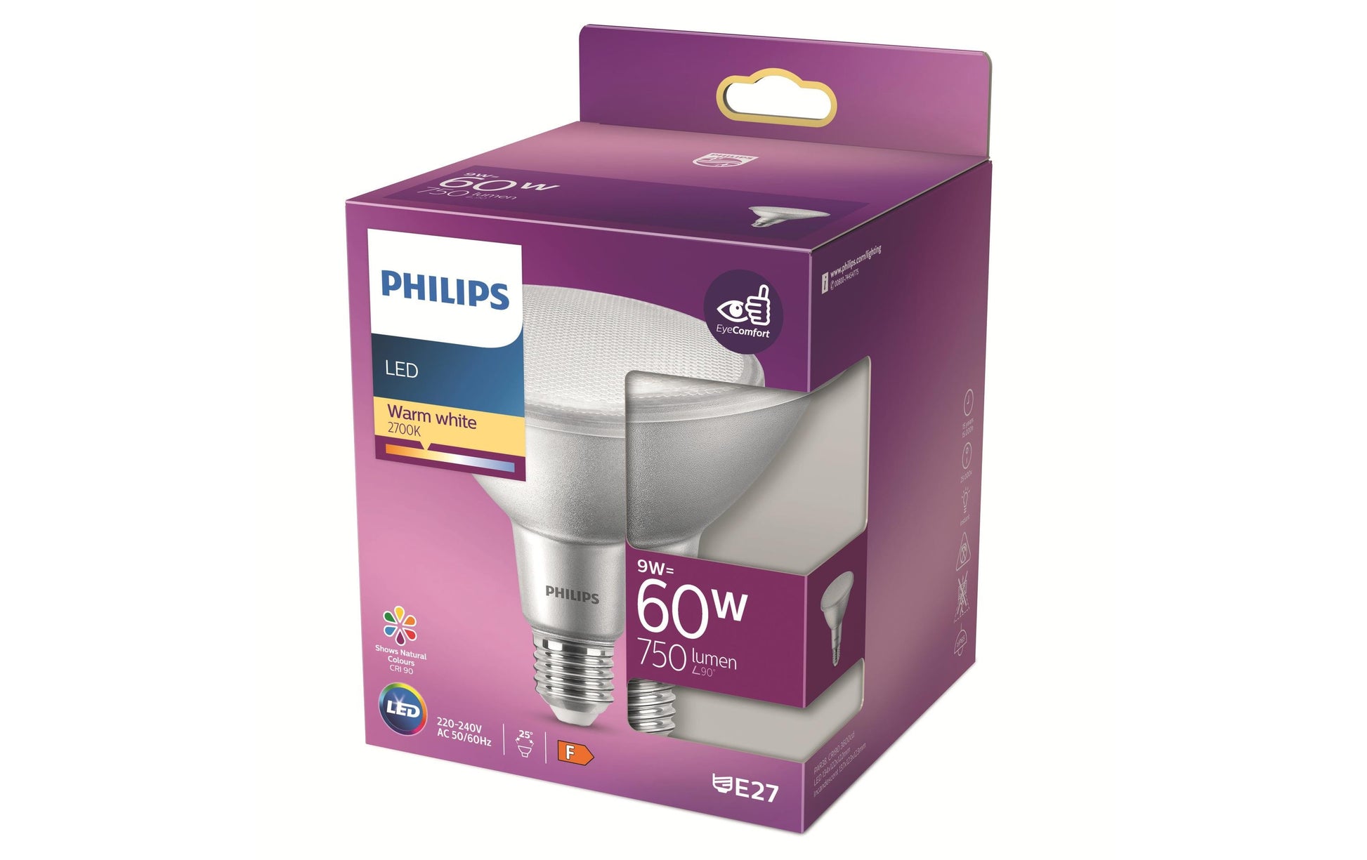 Philips by Signify Philips LED-Reflektor PAR38 E27 – Warmweiss 2700 K, 750 lm, 9 W, 25° – 1 Stk. – Silber