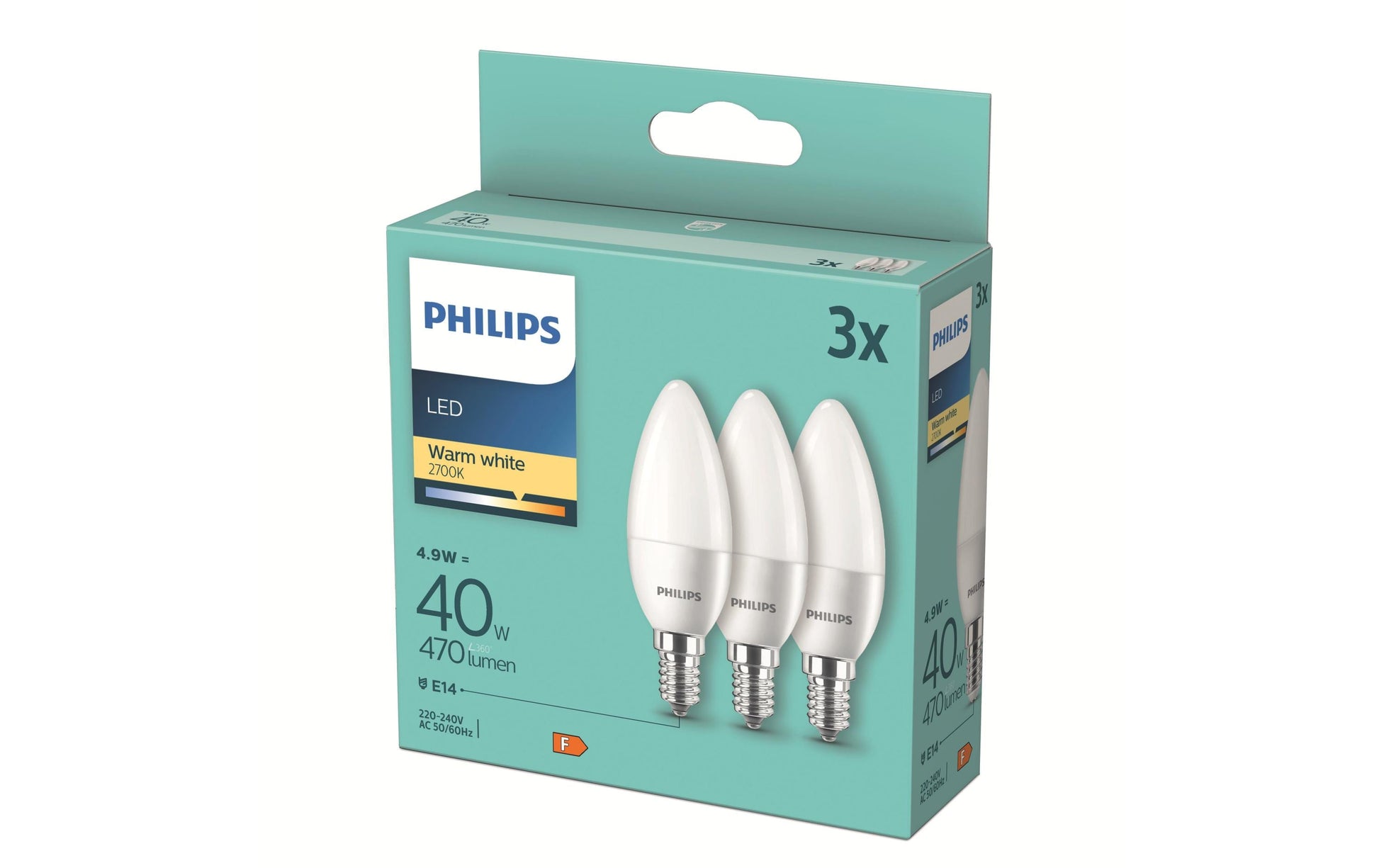 Philips by Signify Philips LED-Leuchtmittel E14 B35 – Warmweiss 2700 K, 470 lm, 4,9 W – 3 Stk.