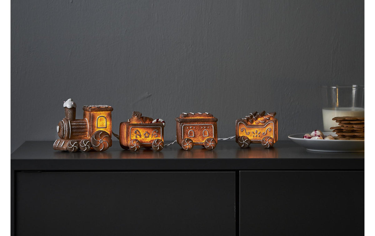 Star Trading Dekorationsfigur Gingerville – 30 × 6 × 9 cm, Warmweiss, Braun, Batteriebetrieb, 2× AA