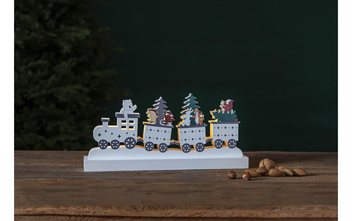 Star Trading Dekorationsfigur – mit 4 LEDs, batteriebetrieben – Holz, mehrfarbig, 37 × 17 × 0,6 cm