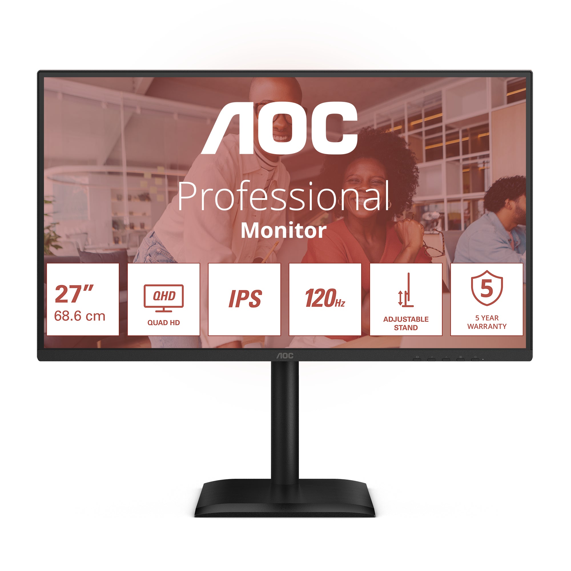 AOC Q27E4U – Monitor, 27", IPS, 120 Hz, 350 cd/m², USB-Hub, integrierte Lautsprecher, schwarz